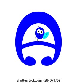 Capital letter A isolated on white background with little embarrassed alien standing on crossbar and holding rugby ball in his hand. Concept of socialization in new company, loneliness in new society