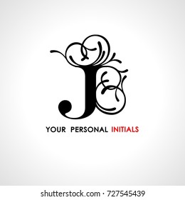 Capital letter J . Decorated with vegetable ornament. Template for your logo, emblems, monograms, initials.