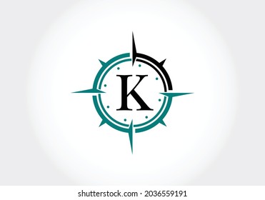 Großbuchstabe K mit Design-Vorlage für Creative Compass-Logo. Logo-Symbol ergänzen. Modernes Vektorlogo-Design für Geschäfts- und Firmenidentität.