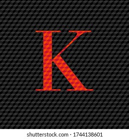 capital letter K with fine texture in red color on black surface, high end, editable vector