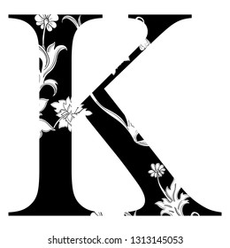 Capital Letter K. Capital letter with flourish design. Illuminated letter