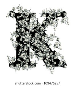 Capital letter K from flowers in vector.