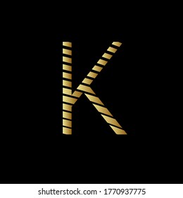 Capital letter K with golden metal appearance editable vector