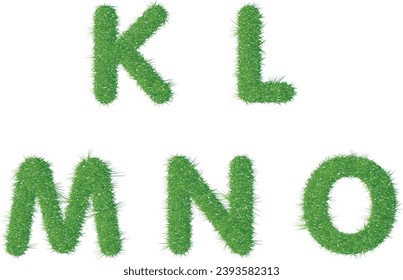 Capital letter K L M N O texture green grass vector illustration