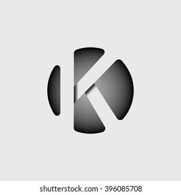 Capital letter K. Made of wide white stripes Overlapping with shadows. Logo, monogram, emblem trendy design.