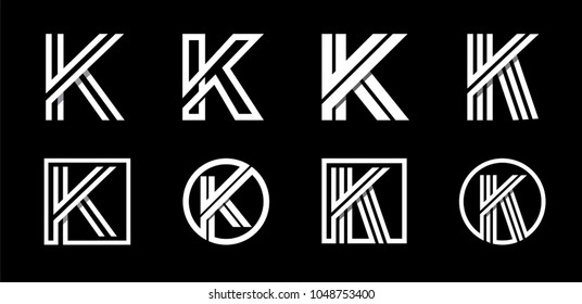 Capital letter K. Modern set for monograms, logos, emblems, initials. Made of white stripes Overlapping with shadows