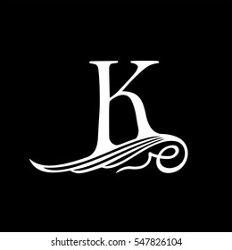 Capital Letter K for Monograms, Emblems and Logos. Beautiful Filigree Font. Is at Conceptual wing or waves.