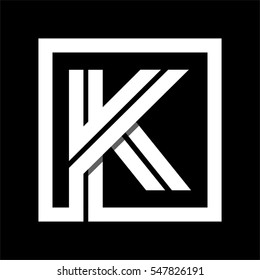 Capital letter K From white stripe enclosed in a square . Overlapping with shadows monogram, logo, emblem. Trendy design.