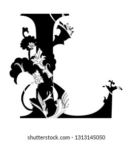 Capital Letter L. Capital letter with flourish design. Illuminated letter