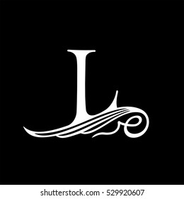 Letra mayúscula L para monogramas, emblemas y logotipos. Hermosa fuente filigrí. Está en el ala conceptual o ondas