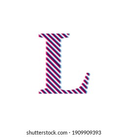 Capital letter L, letter in purple embroidered fabric 