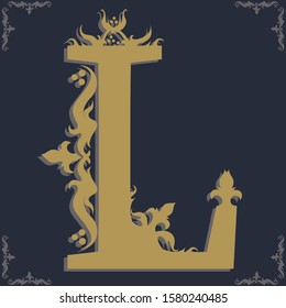 Capital letter L. Vintage style. For personality, initials, packaging, books, decor.