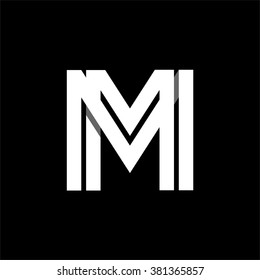 Capital letter M. Made of wide white stripes Overlapping with shadows. Logo, monogram, emblem trendy design. 