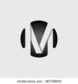 Capital letter M. Made of wide white stripes Overlapping with shadows. Logo, monogram, emblem trendy design.