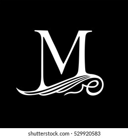 Capital Letter M for Monograms, Emblems and Logos. Beautiful Filigree Font. Is at Conceptual wing or waves