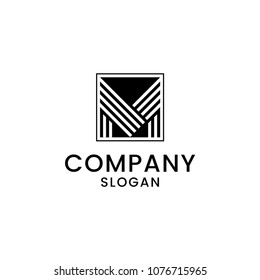 Capital letter M. Trendy,modern set for monograms, logos, emblems, initials. Made of white stripes on black, geometrically formed logo.