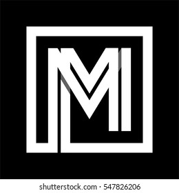 Capital letter M From white stripe enclosed in a square . Overlapping with shadows monogram, logo, emblem. Trendy design.