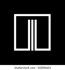 I capital letter made of of three white stripes enclosed in a square. . Overlapping with shadows monogram, logo, emblem. Trendy design.