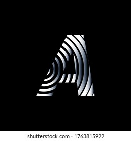 Capital letter A with metallic texture on black background, editable vector