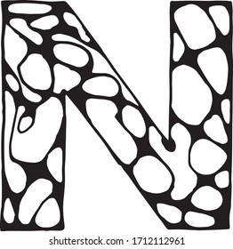 Capital letter N, black outline with holes. EPS10.