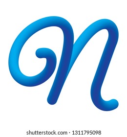 Capital letter N in cursive font with tube shape