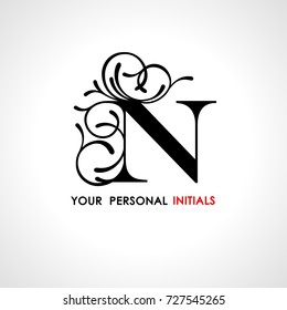 Capital letter N . Decorated with vegetable ornament. Template for your logo, emblems, monograms, initials