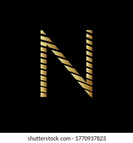 Capital letter N with golden metal appearance editable vector