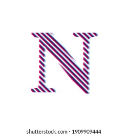 Capital letter N, letter in purple embroidered fabric 