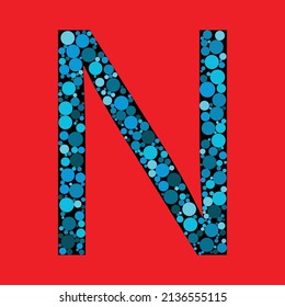 Capital Letter N. Vector abstract alphabet design. Letter fills with the round shapes. eps 10