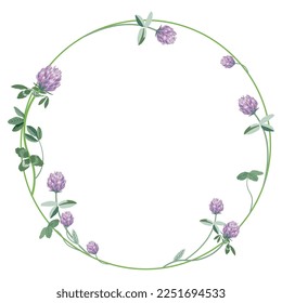 Capital letter O with floral motifs. Decorative font with blooming branches of red clover flower. Numeral zero. Round botanical frame. Circular wreath or border.  Isolated vector illustration.