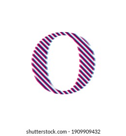 Capital letter O, letter in purple embroidered fabric 