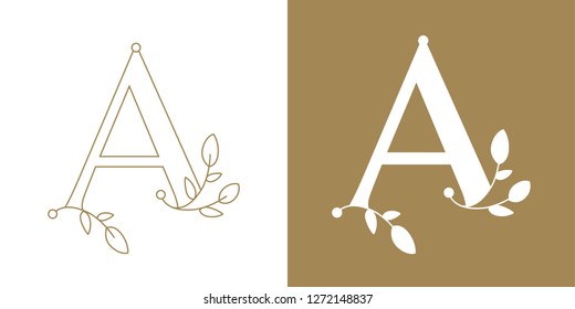 Capital letter A ornamented with decorative floral motifs