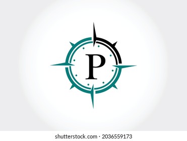 Capital letter P with Creative Compass Concept Logo Design Template. Compass logo sign symbol. Modern vector logo design for business and company identity.