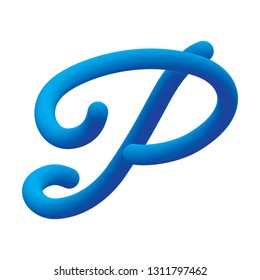 Capital letter P in cursive font with tube shape
