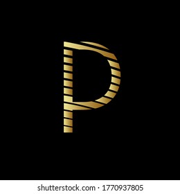 Capital letter P with golden metal appearance editable vector