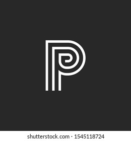 Capital letter P logo monogram, minimalist style creative typography mark, parallel black and white lines linear emblem