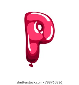 Capital letter P made of red glossy balloon. Cartoon party font. Creative English alphabet concept. Flat vector design for birthday postcard or invitation card