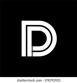 Capital letter P. Made of wide white stripes Overlapping with shadows. Logo, monogram, emblem trendy design. 