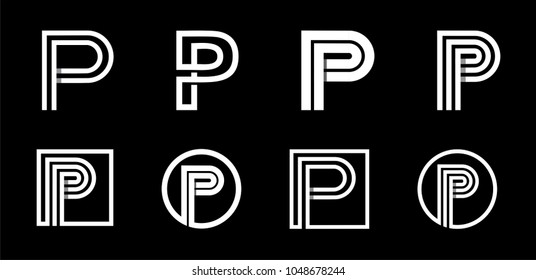 Capital letter P. Modern set for monograms, logos, emblems, initials. Made of white stripes Overlapping with shadows