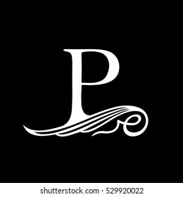 Capital Letter P for Monograms, Emblems and Logos. Beautiful Filigree Font. Is at Conceptual wing or waves