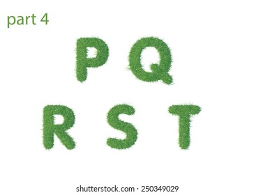 Capital letter P Q R S T texture green grass vector illustration