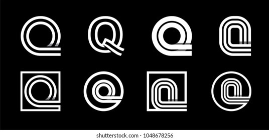 Capital letter Q. Modern set for monograms, logos, emblems, initials. Made of white stripes Overlapping with shadows