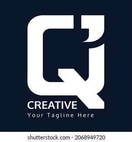 Capital Letter Q And Quotation Mark Simple Logo Symbol Vector With Blue Dark Background