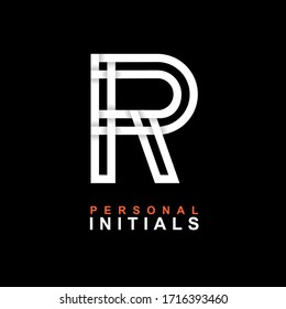 Capital letter R. Created from interwoven white stripes with shadows on a black background. Template for creating logo, emblems, monograms, personal initials, corporate identity. Vector