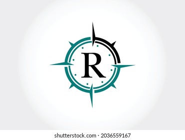 Capital letter R with Creative Compass Concept Logo Design Template. Compass logo sign symbol. Modern vector logo design for business and company identity.