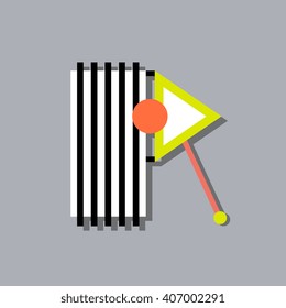 Capital letter R. Made of wide white stripes and geometric shapes. Unique creative modern design for poster, print, logotype. Logo, monogram, emblem trendy artistic abstract design.
