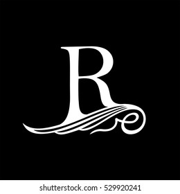 Capital Letter R for Monograms, Emblems and Logos. Beautiful Filigree Font. Is at Conceptual wing or waves