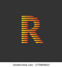 Capital letter R, texture of lines in orange color on dark gray background vector