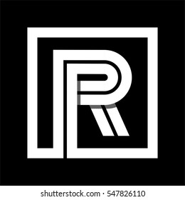 Capital letter R From white stripe enclosed in a square . Overlapping with shadows monogram, logo, emblem. Trendy design.