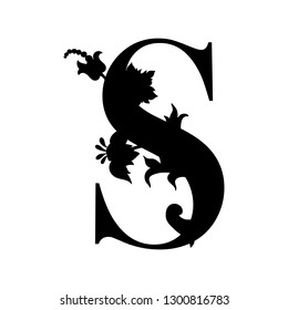 Capital Letter S. Capital letter with flourish design. Illuminated letter 